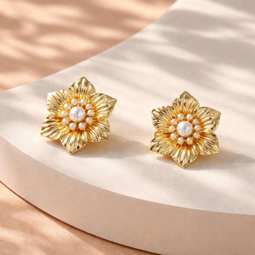 Arete flor perlas
