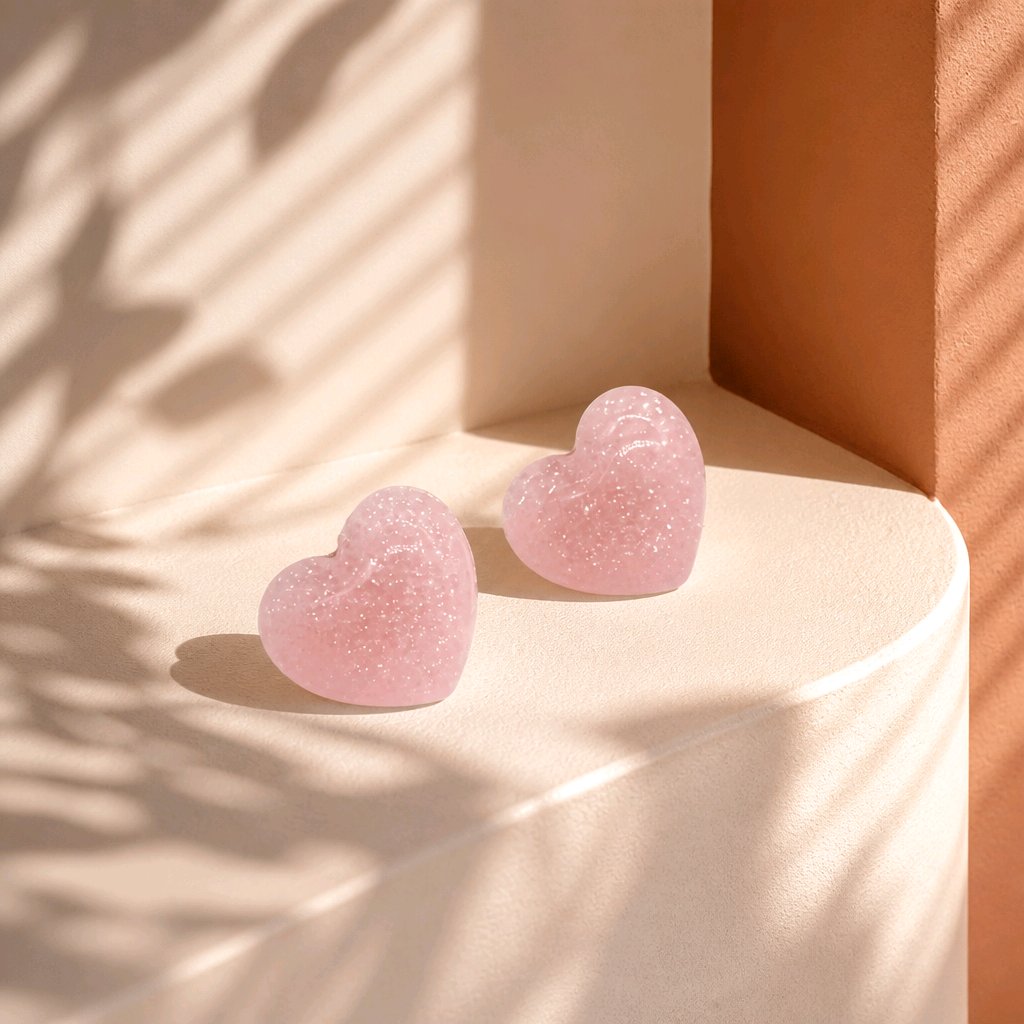 Arete corazón escarchado rosa