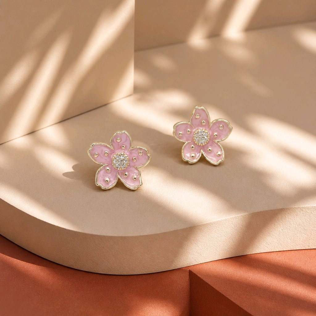 Arete flor puntos rosado