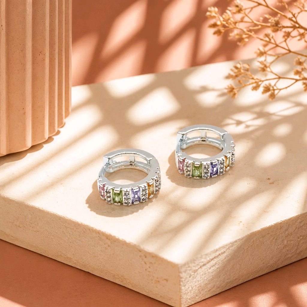 Candonga pequeña baño de plata piedras pastel