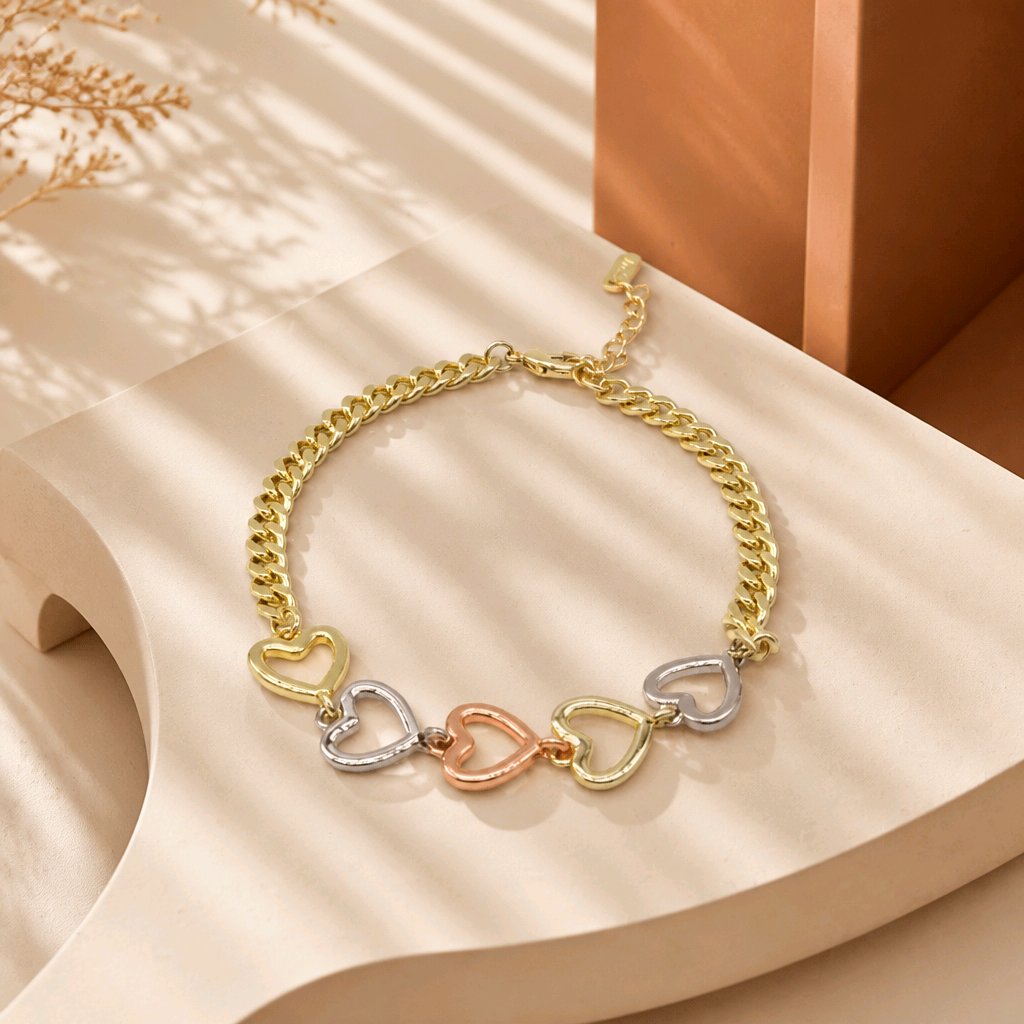 Pulsera corazones 3 oros