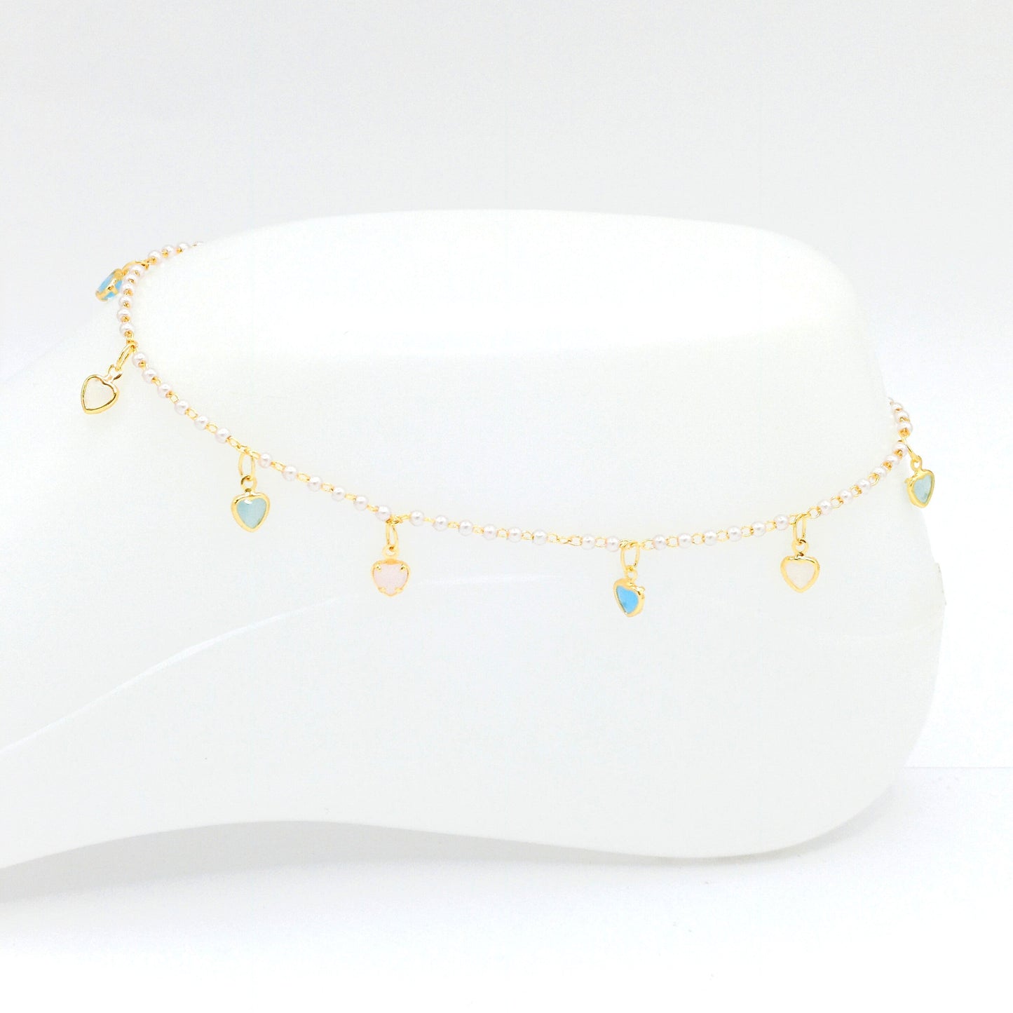 Tobillera perlas corazon pastel
