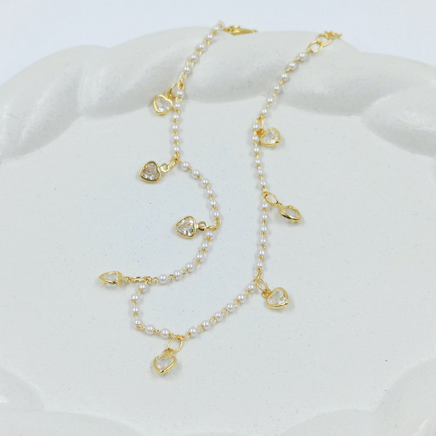 Tobillera perlas corazon cristal