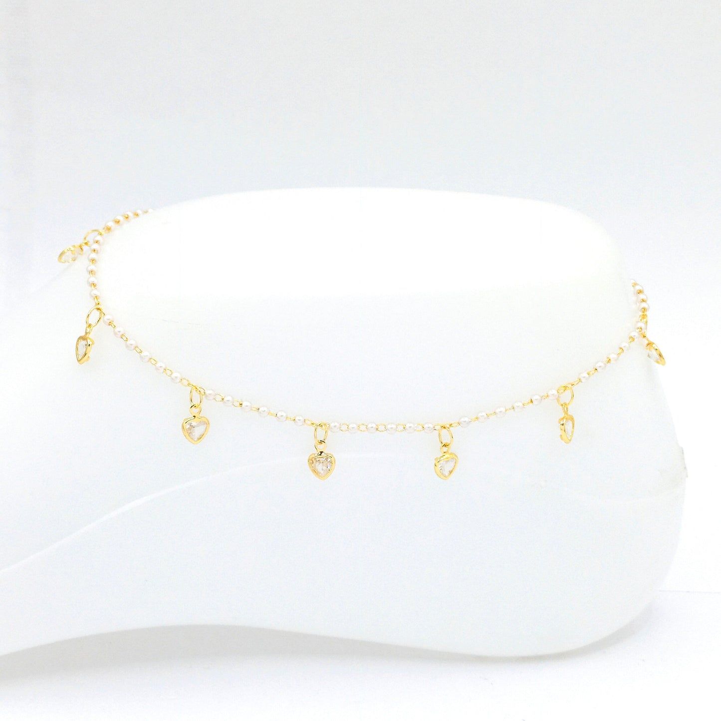 Tobillera perlas corazon cristal
