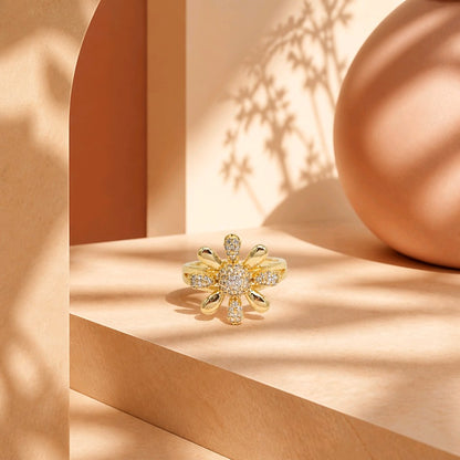 Anillo flor microzircón