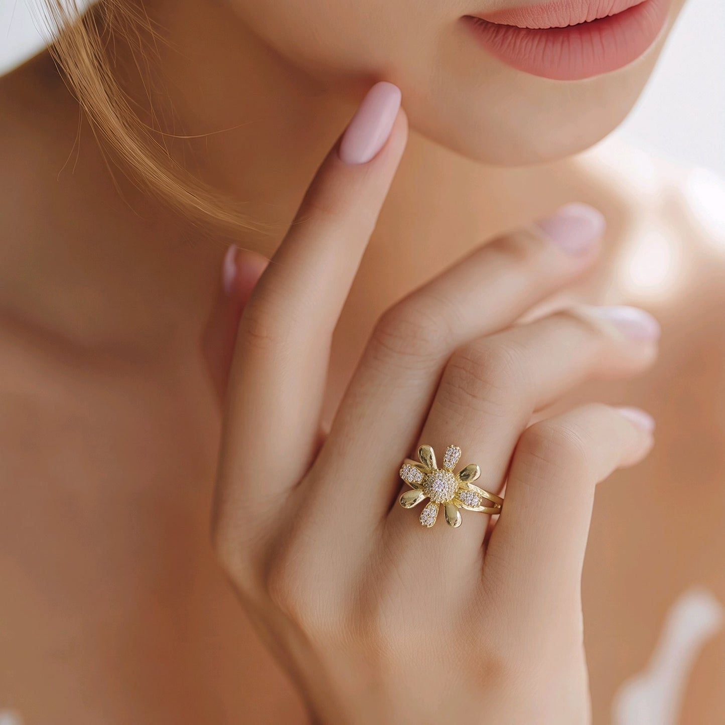 Anillo flor microzircón