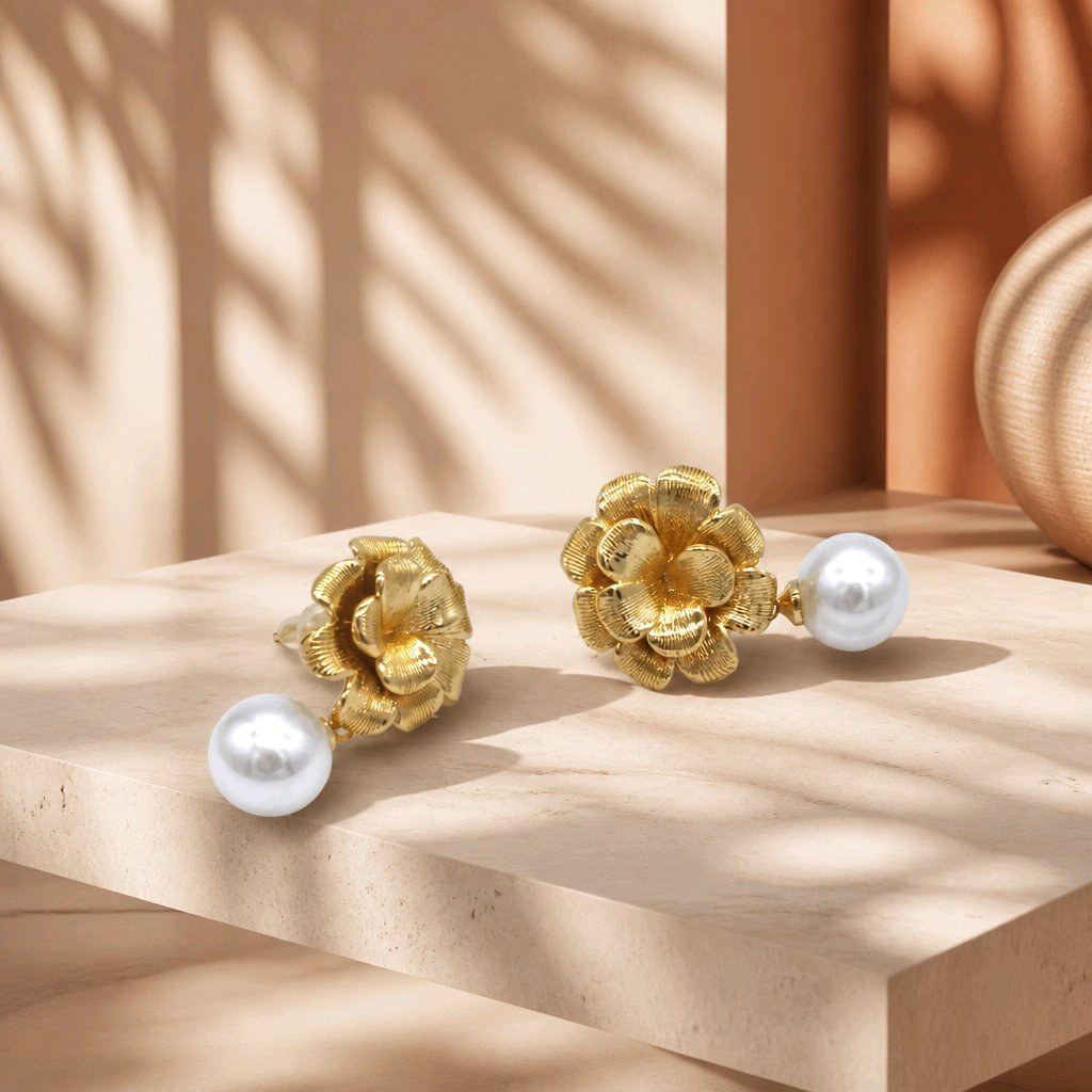 Arete flor perla