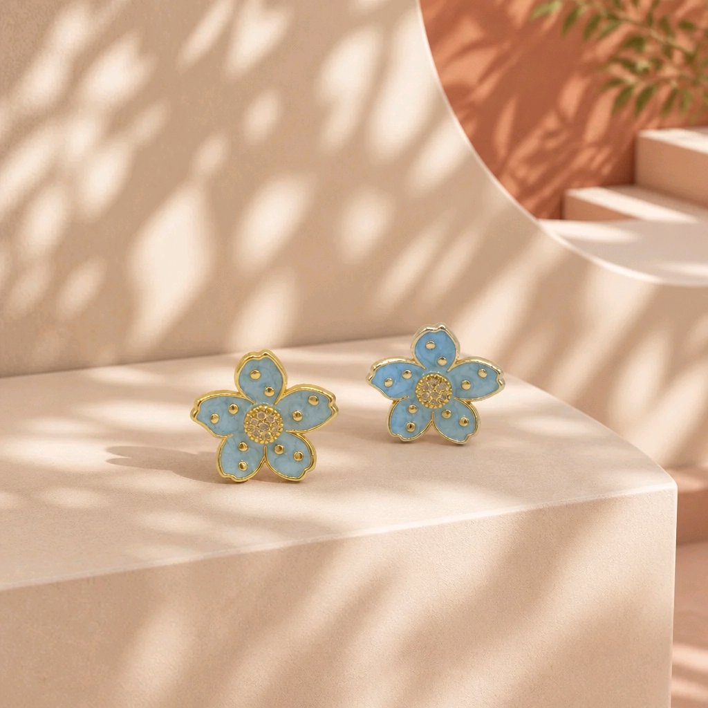 Arete flor puntos azul