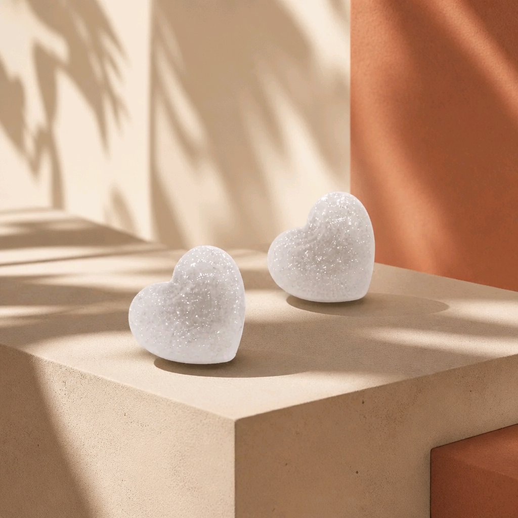 Arete corazón escarchado blanco