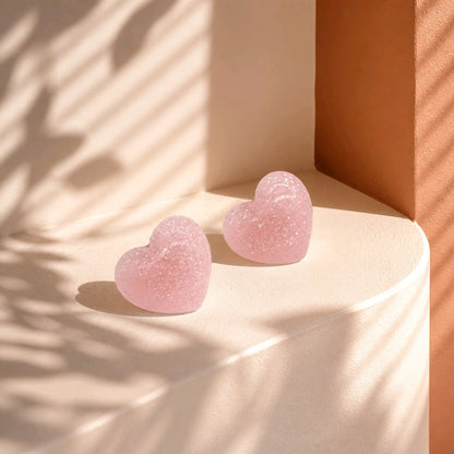 Arete corazón escarchado rosa