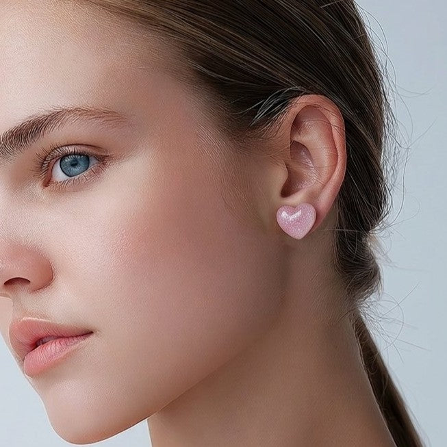Arete corazón escarchado rosa