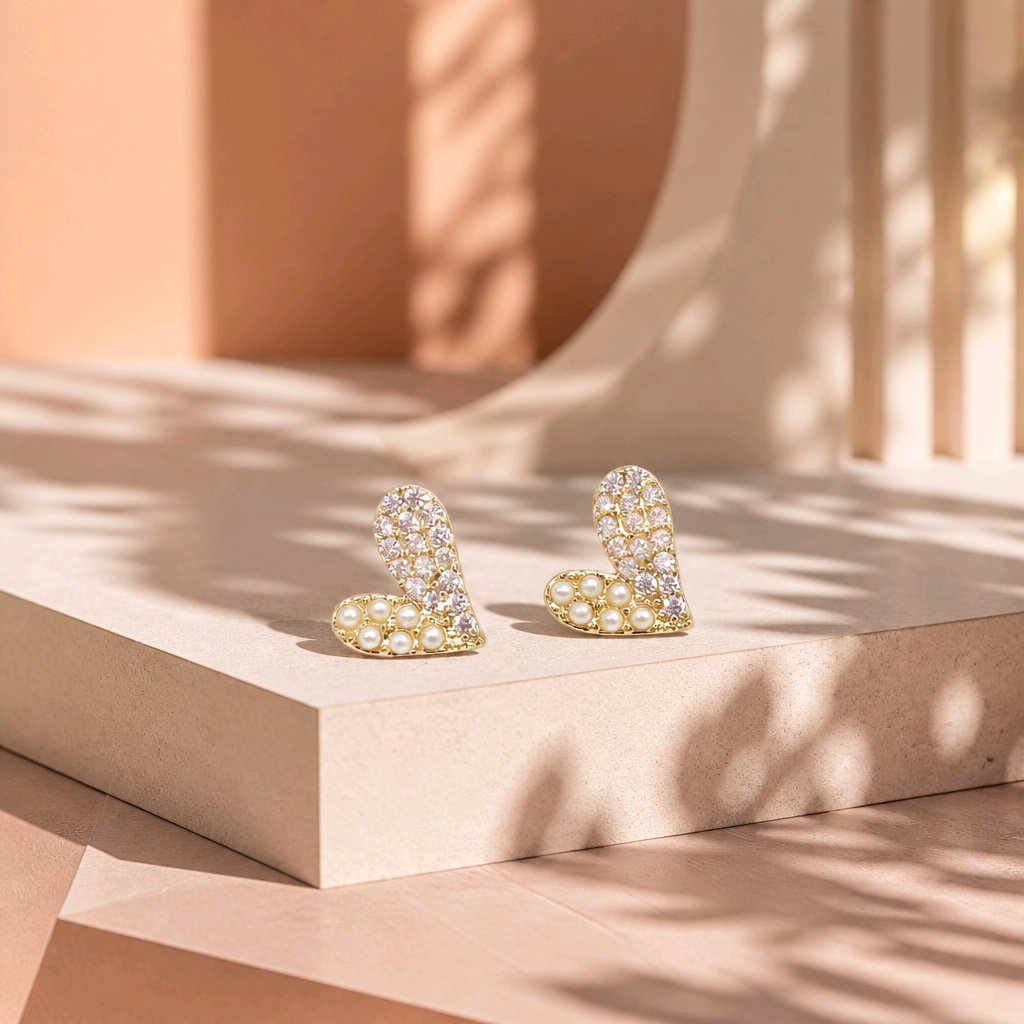Arete corazón zircón perlas