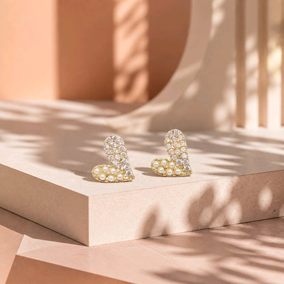 Arete corazón zircón perlas