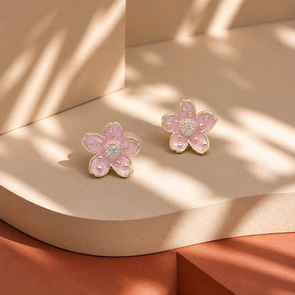 Arete flor puntos rosado