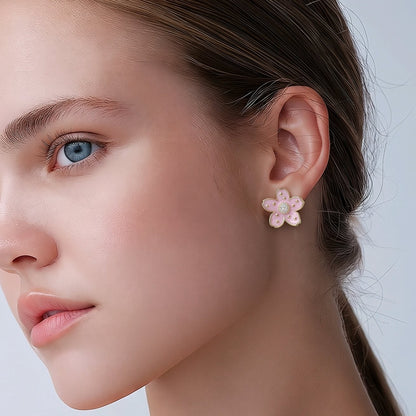 Arete flor puntos rosado