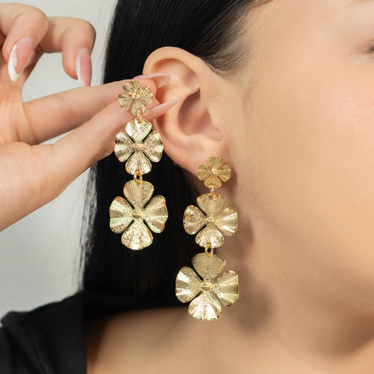 Arete bronce hojas eslabones 7cm