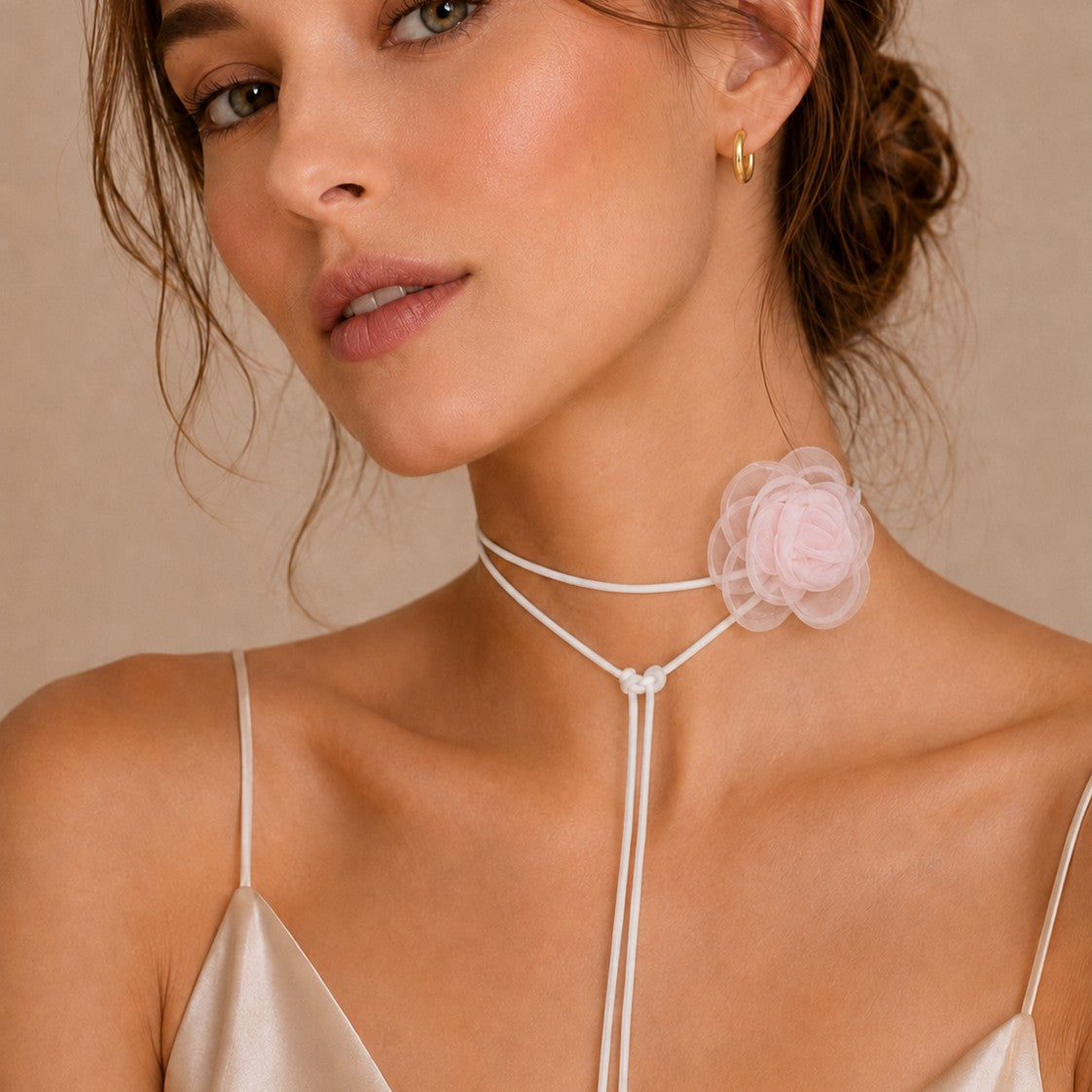 Dúo cordón flor rosa