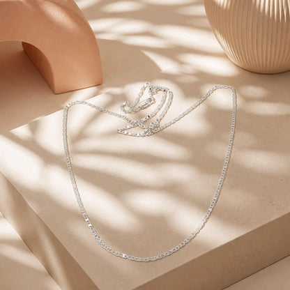 Dúo cadena 60 cm tejido plano baño de plata
