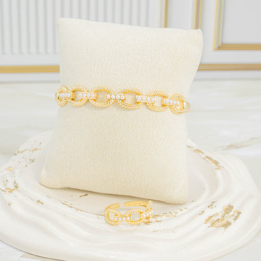 Pulsera + anillo set mini perlas