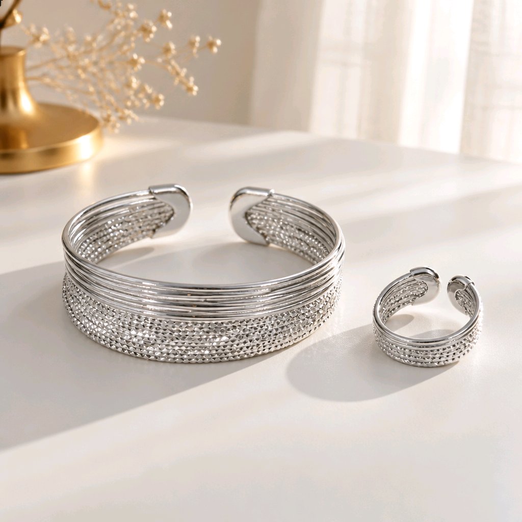 Pulsera aro + anillo plateado