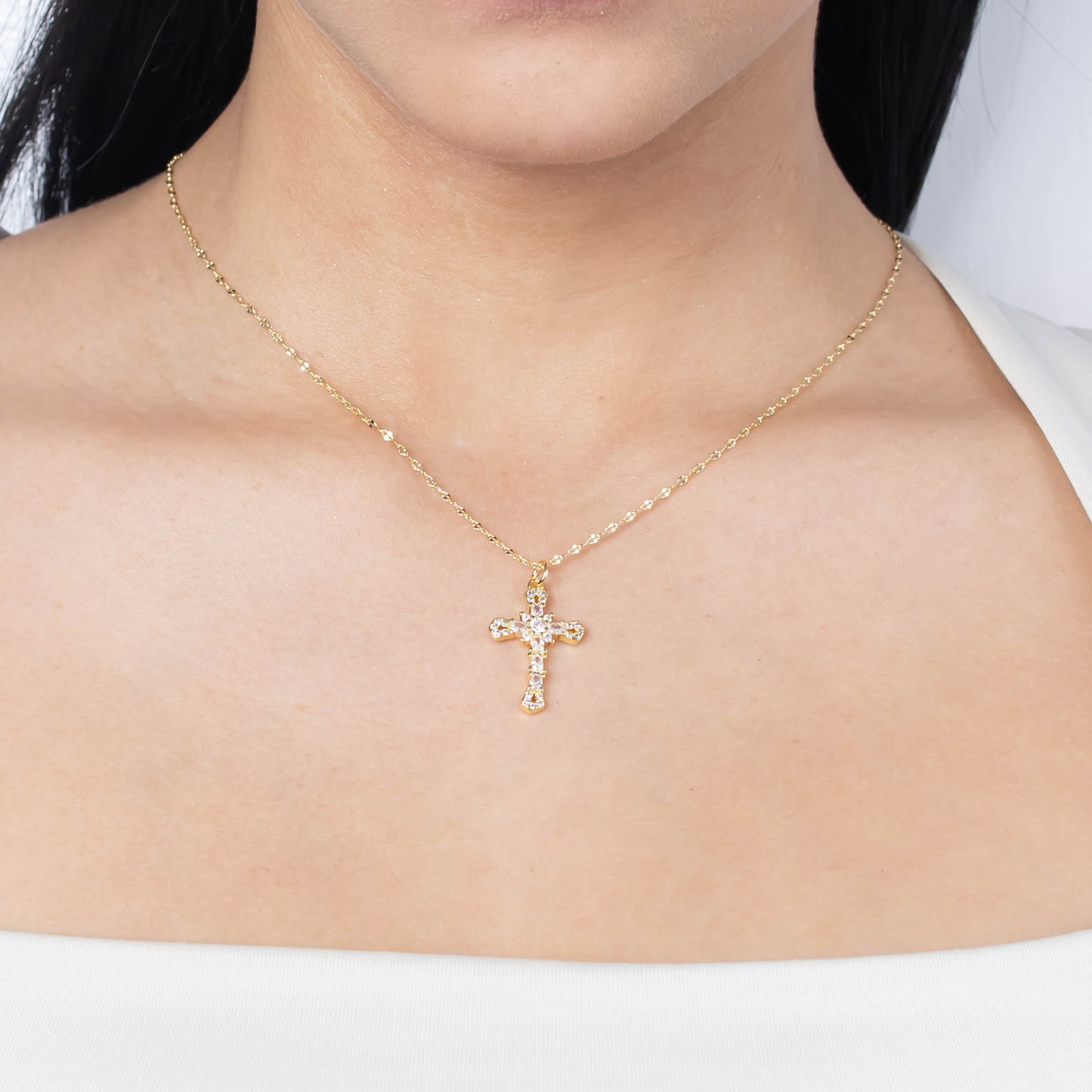 Collar rodio maxi cruz diamantes