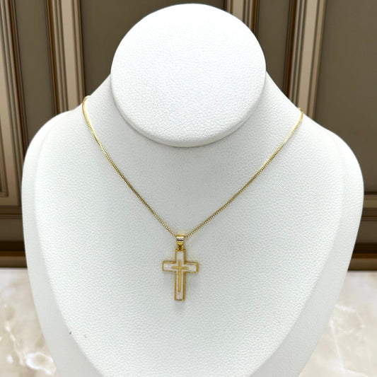 Collar rodio doble cruz nacar