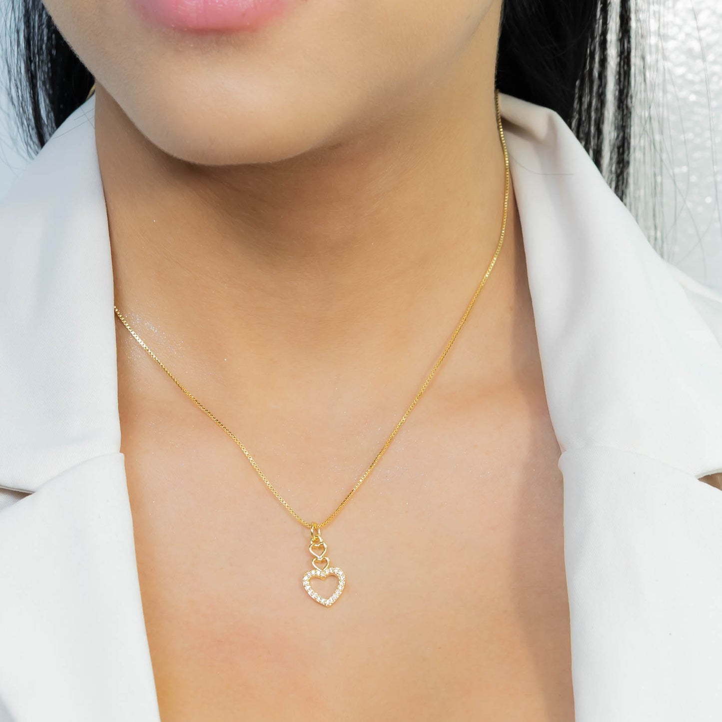 Collar rodio dije corazones