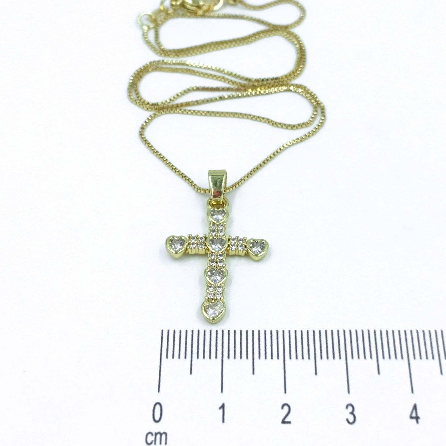 Collar rodio cruz corazones
