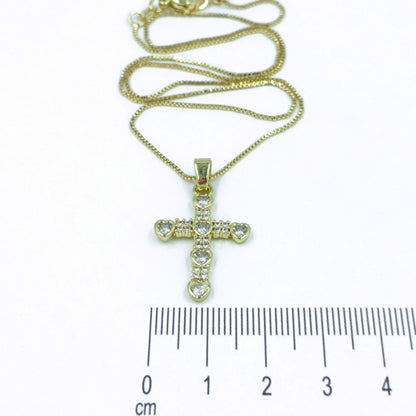 Collar rodio cruz corazones
