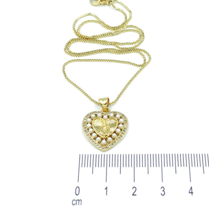 Collar rodio corazon perla