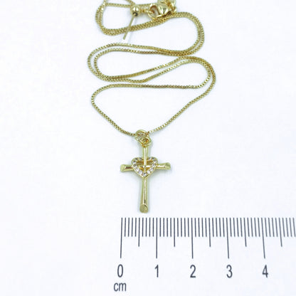Collar rodio cruz corazon