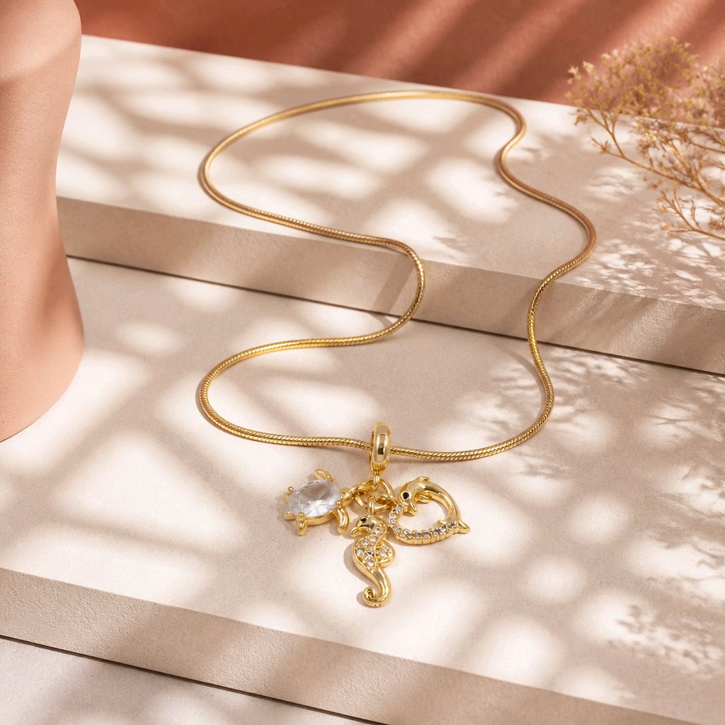 Collar rodio dijes mar