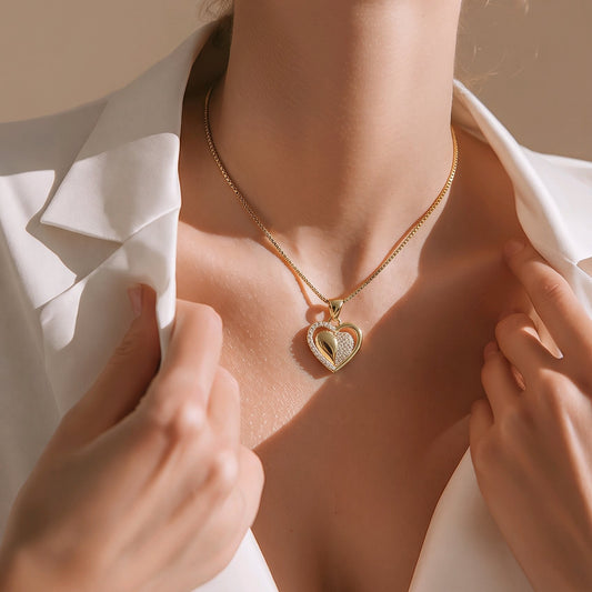Collar rodio corazón doble zircón