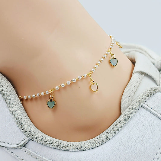 Tobillera perlas corazon pastel 