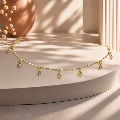 Tobillera mini perlas corazones cristal