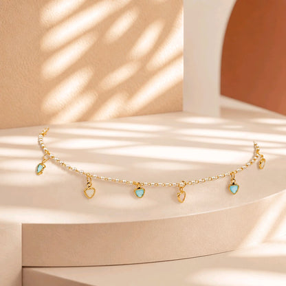 Tobillera mini perlas corazones