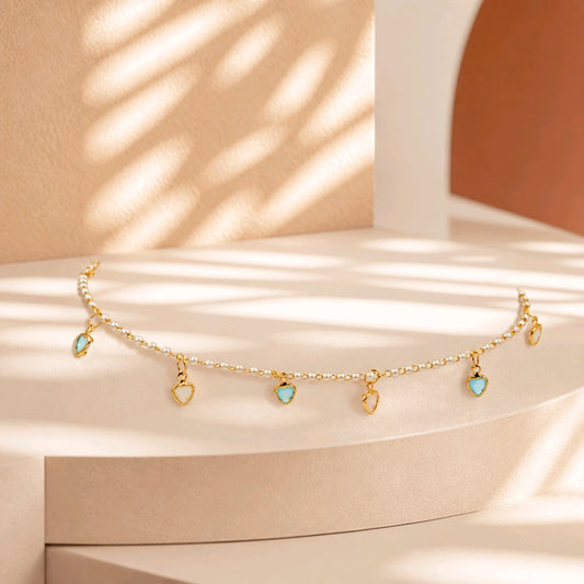 Tobillera mini perlas corazones