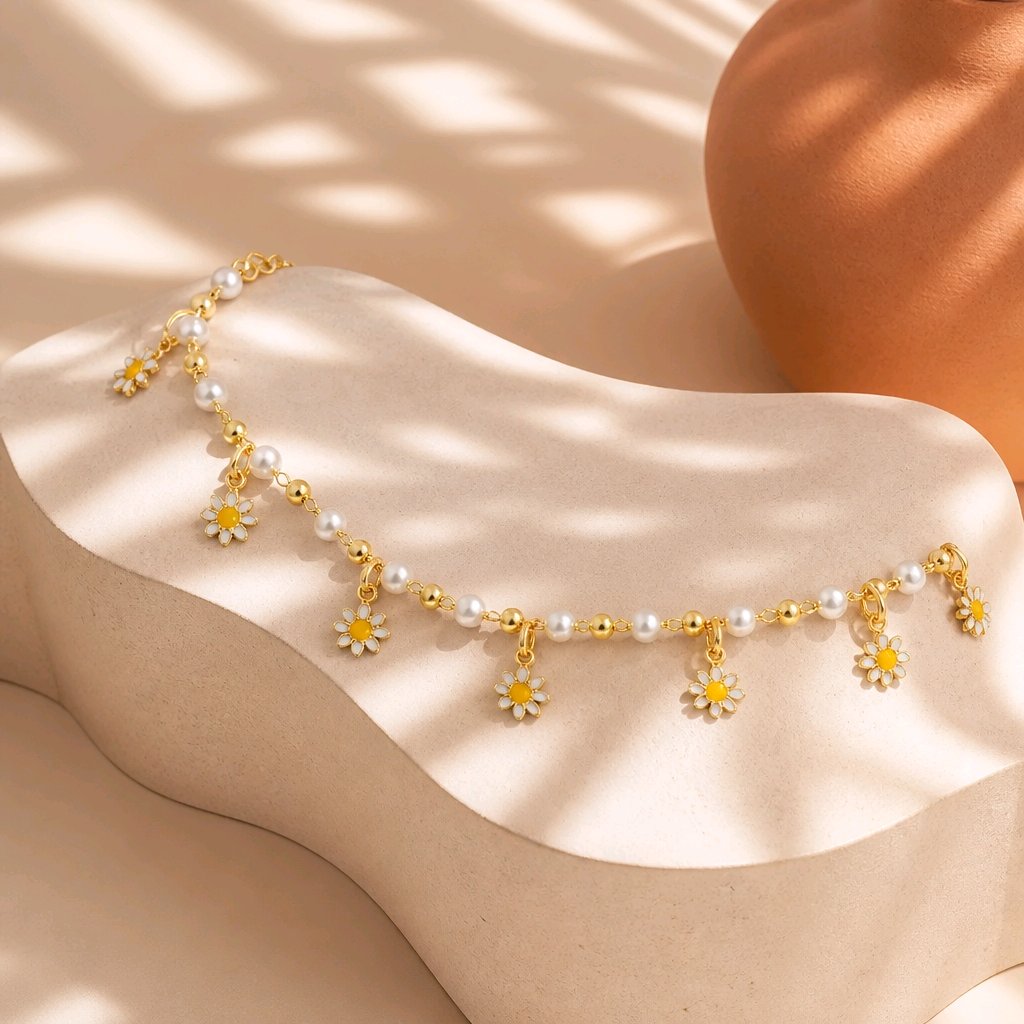 Tobillera margaritas perlas
